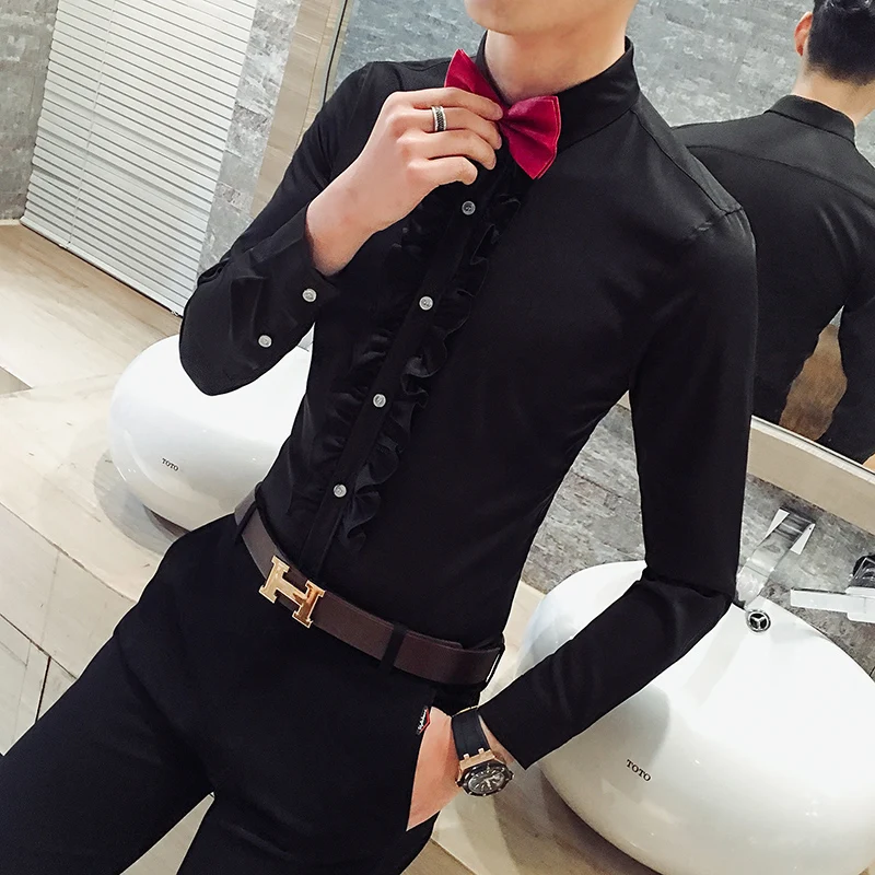 2017 мужские черный белый цвет Social Club наряды Royal барокко Camisa приталенный смокинг