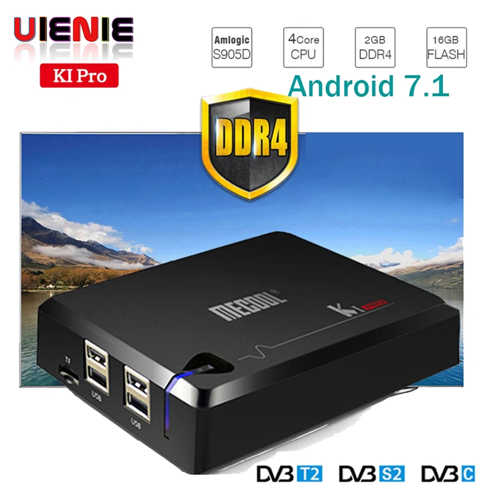 Nuevo! Mecool Ki Pro tv box Ki pro S2+ T2 DVB amlogic S905D Quad 2G+ 16G apoyo DVB-T2 y S2/DVB-T2/DVBS2 телеприставка Android