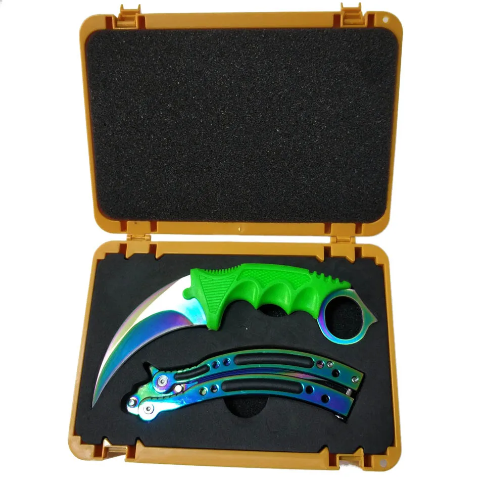 Rainbow Дропшиппинг Csgo игра пластиковая коробка оружия+ нож бабочка+ Karambit тупое лезвие для тренировок коллекция Gife Suppl чехол - Цвет: Rainbow
