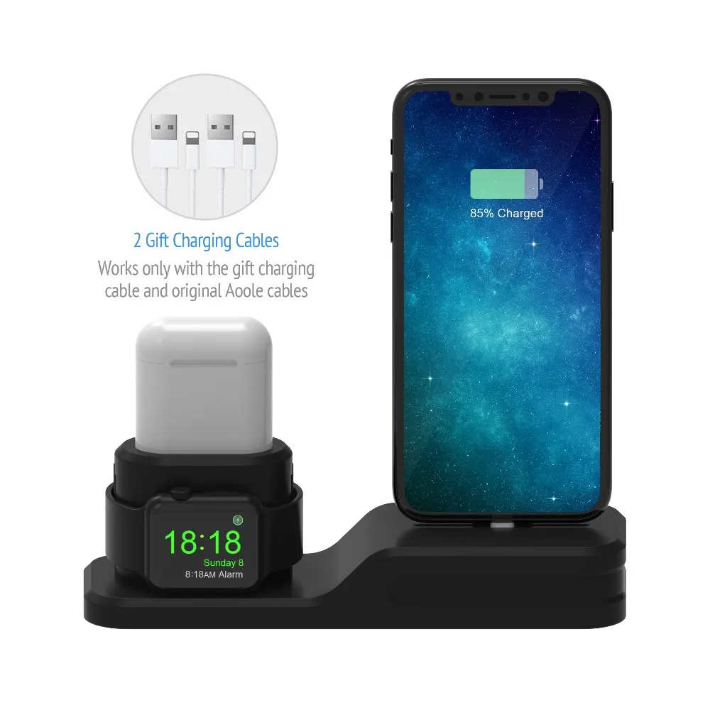 Для iphone X 3 в 1 подставка из силиконовой резины для зарядки док станция телефона Apple