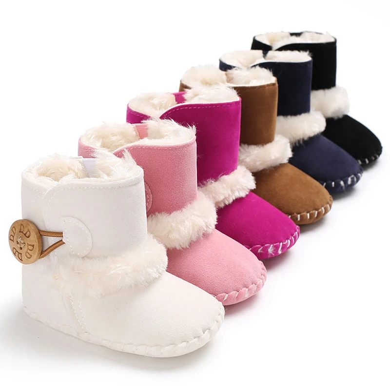 Baby Warm Snow Boots Boy Girl Winter Cotton Fabric Buckle Strap Flat With Plush Lining Rubber Outsole Non-slip Shoes