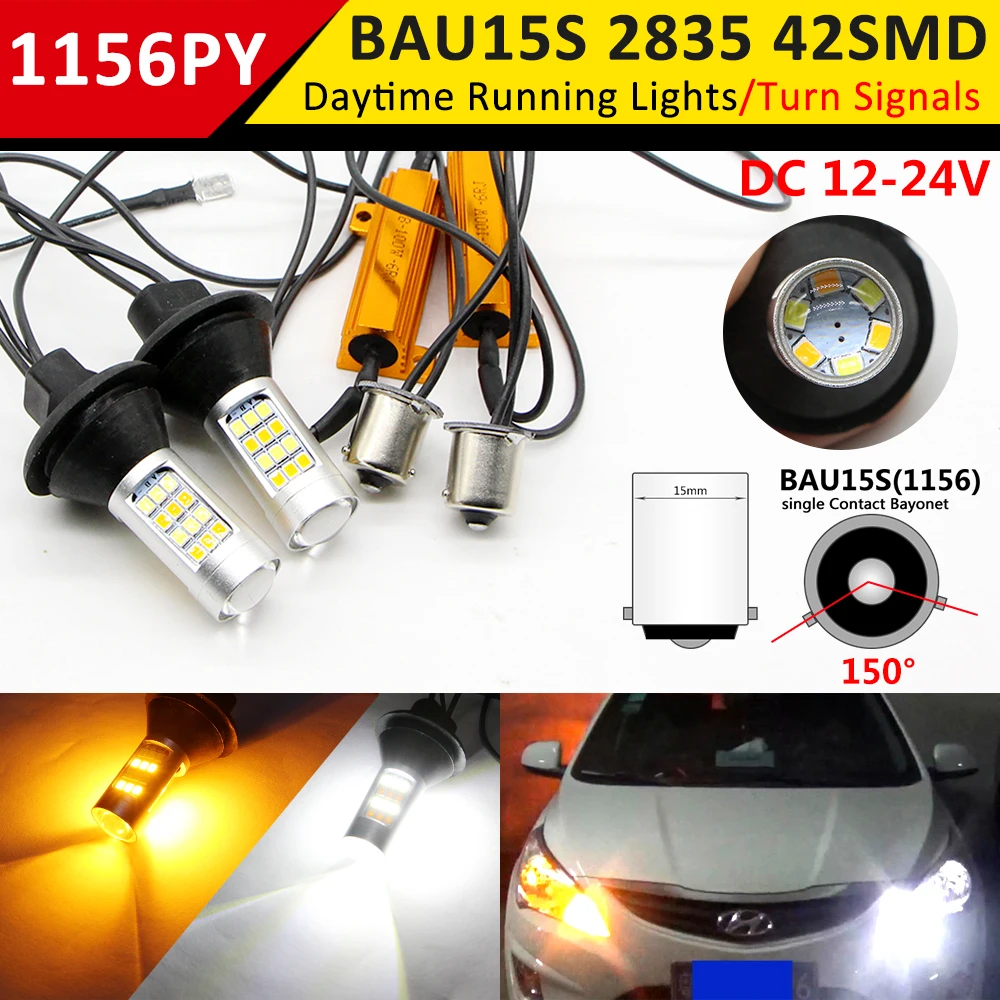 

Daytime Running Lights 1156 BAU15S LED Canbus Dual Color White/Amber Auto Rear Direction Indicator Car Front Turn Signal Lights
