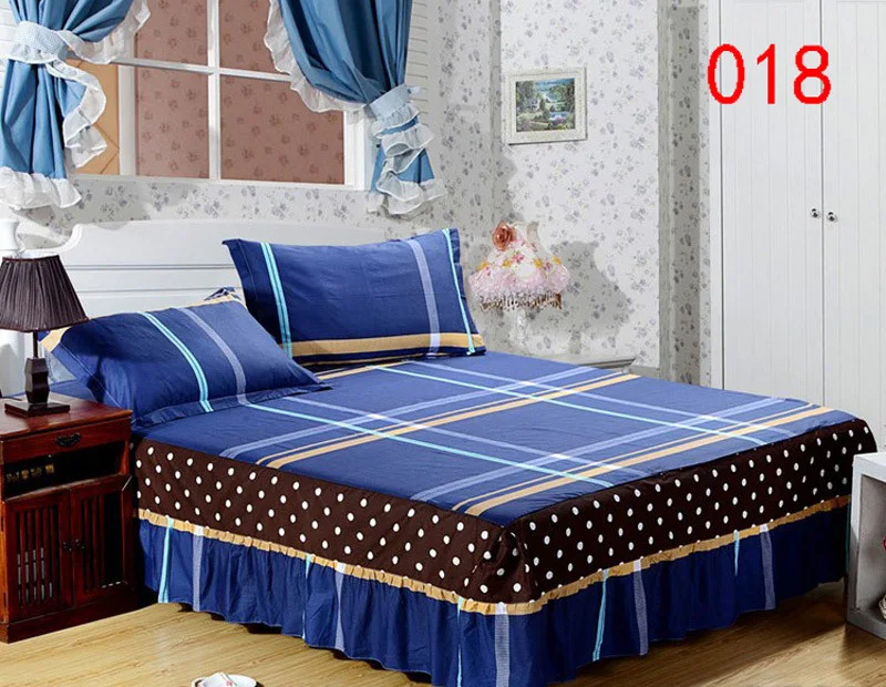 Синий серый желтый 1 хлопок кровать юбка матрас защитный чехол Нижняя двойной