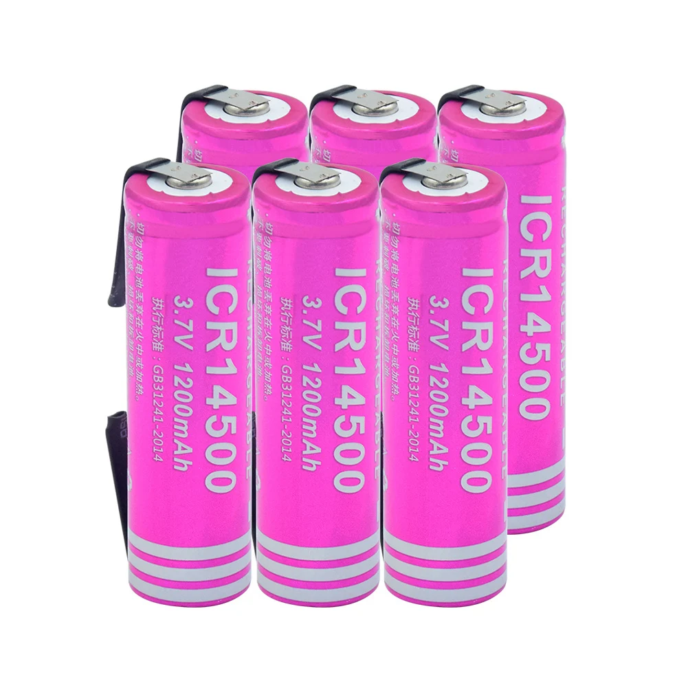 6 PCS 14500 литий-ионная литиевая батарея 3,7 V 1200mAh литий-ионная аккумуляторная батарея+ DIY никелевые листы для фонарь светодиодный фонарик - Цвет: 6 PCS