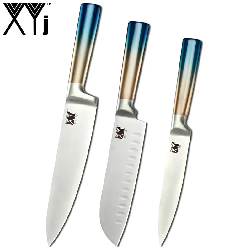 3pcs set XYj набор кухонных ножей из нержавеющей стали градиентный интегрированный дизайн ручки Ножи Ножницы 8 ''нержавеющая сталь Держатель ножей точилка - Цвет: 3pcs set