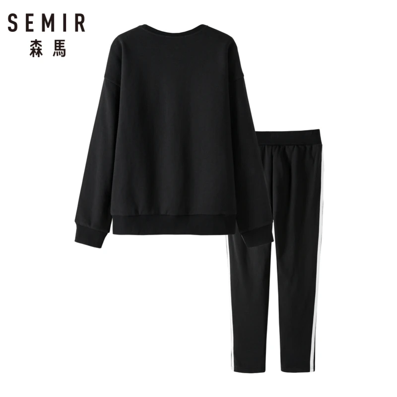 SEMIR Женский свитшот комплект из 2 предметов с полосками сбоку в рубчик свитер