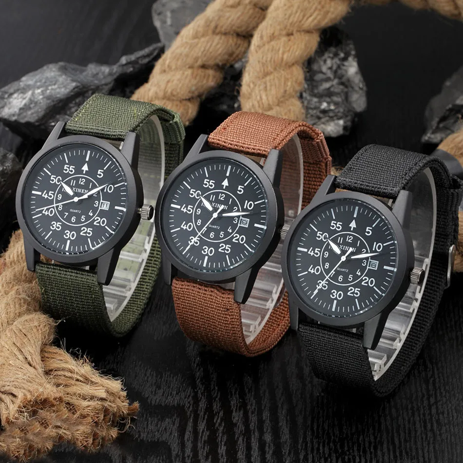 

Xinew Solider Military Army Wristwatch Men's Sport Style Canvas Belt Luminous Quartz Wrist Watch 4 Colors 2248 relogio masculino