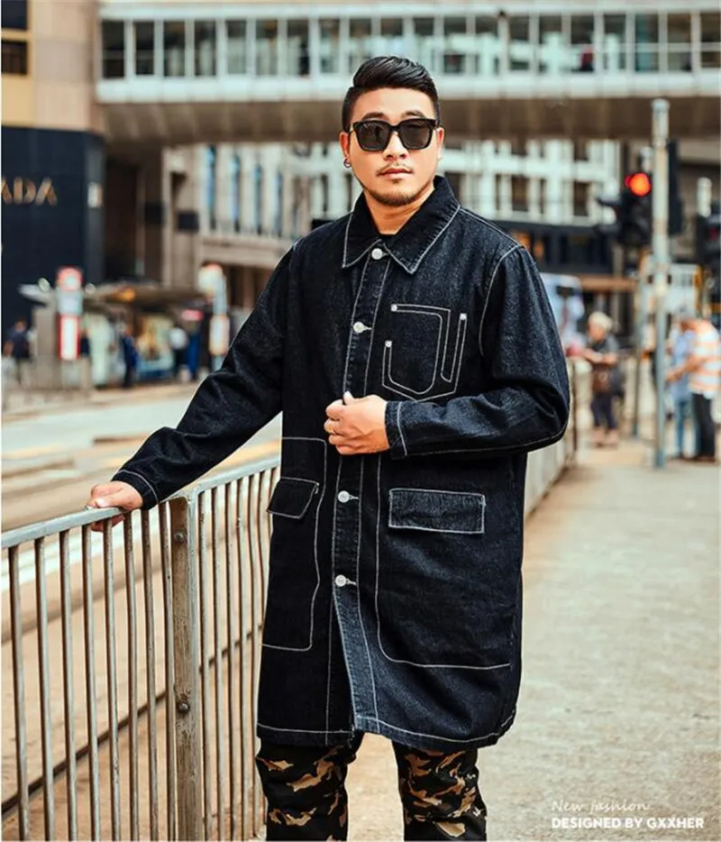 Большие размеры, XXL-7XL, Мужская джинсовая ветровка, осенне-зимние модели, длинная куртка, брендовая повседневная куртка