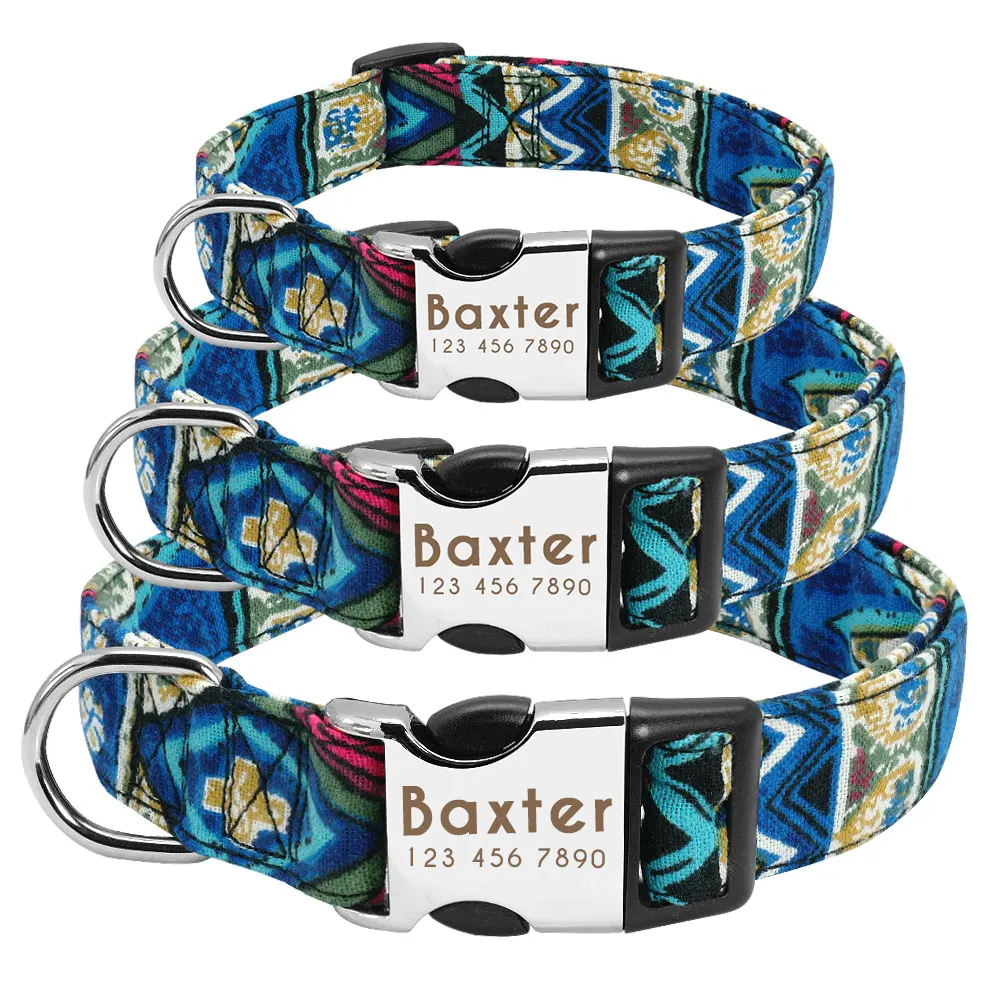 Dog Collar for Large Dogs Nylon Personalized Pet Collar Custom ID Tag Collars Engraved Name S M L for Pitbull Bull Terrier