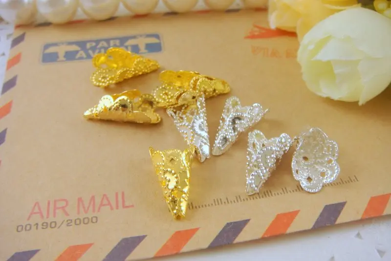 

30pcs/lot 8*17mm Gold silver Flower Filigree Metal Bead Caps Hat End Caps