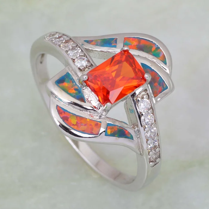 Модные кольца для женщин Красный фианит гранат опал серебряный цвет Ювелирное