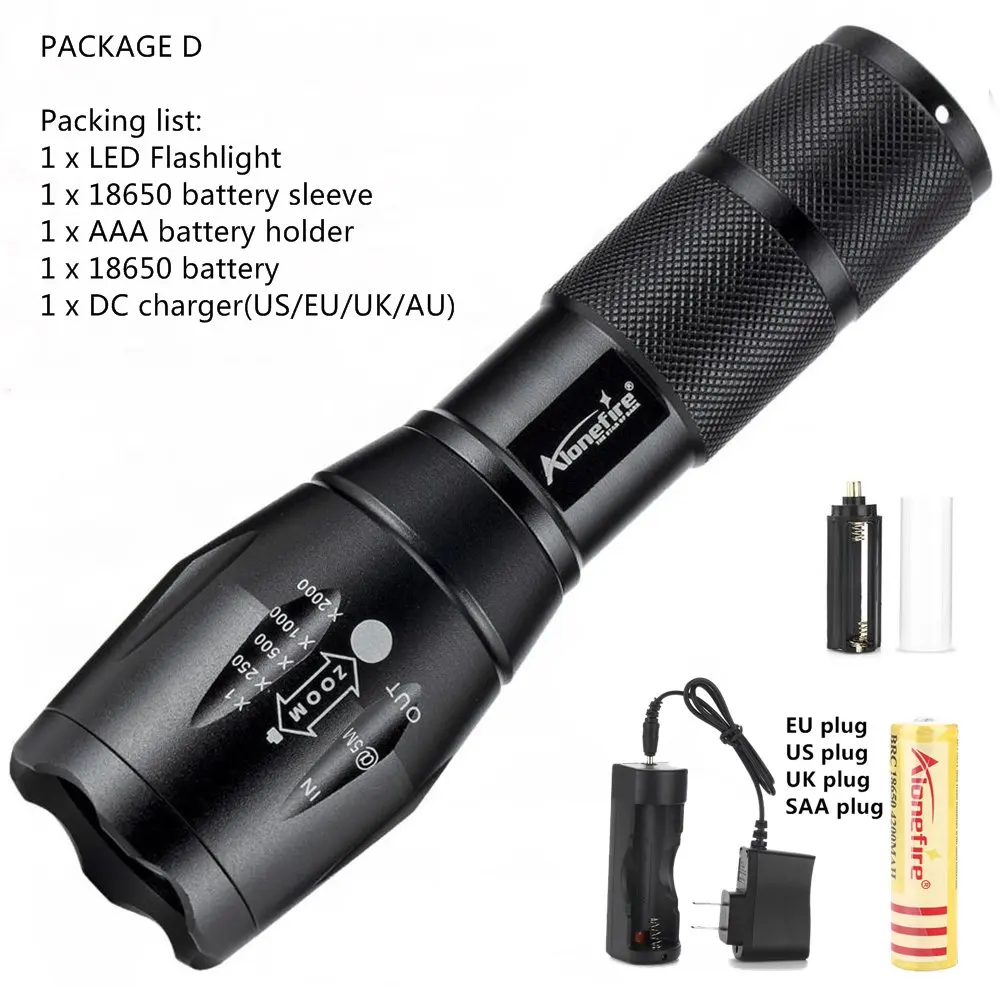 Package D AloneFire E17 мощная 13 Вт масштабируемый светодиодный фонарик CREE XP-L V6 L2 T6 светодиодный 9000LM Водонепроницаемый светодиодный фонарь linterna фонарик для 18650 батарея - Испускаемый цвет: Package D