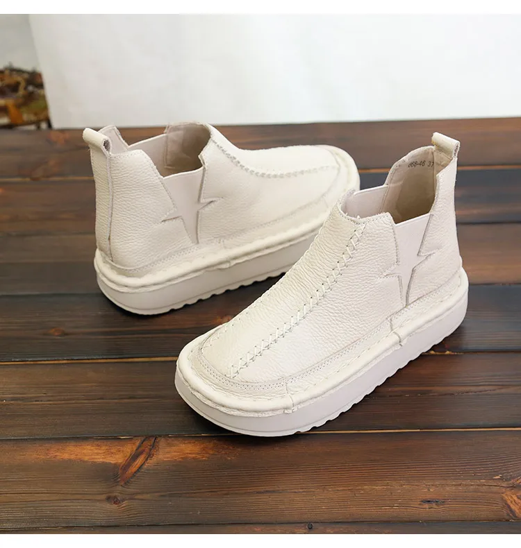 Beige HUIFENGAZURRCS/Ботинки martin; удобные ботинки на плоской подошве; натуральная кожа; ворсистый теплый материал; ботинки ручной работы - Цвет: Beige