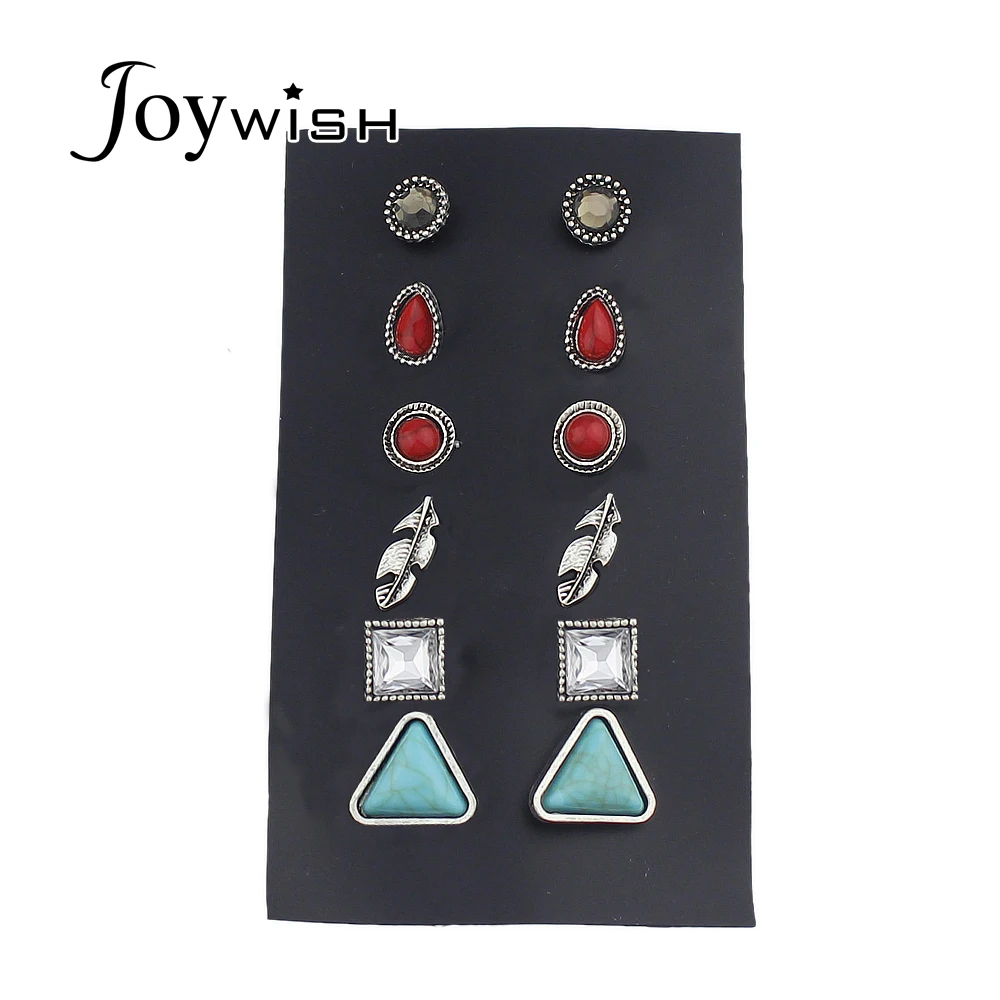 Joywish 6 пар/компл. старинное серебро Цвет синий и красный камень круглый падение