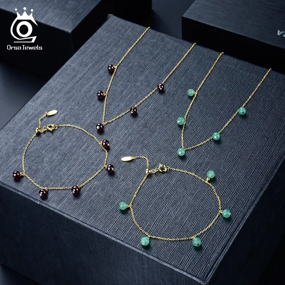 ORSA JEWELS Подлинная 925 Леди камень авантюрин кулон ожерелье 18 к золотая цепочка аксессуары ожерелье Модные ювелирные изделия SN149-R