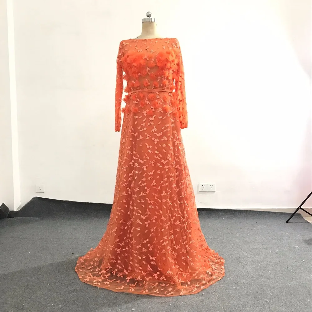 2017 новые длинные платья Elie_Saab с круглым вырезом и длинным рукавом длиной до пола