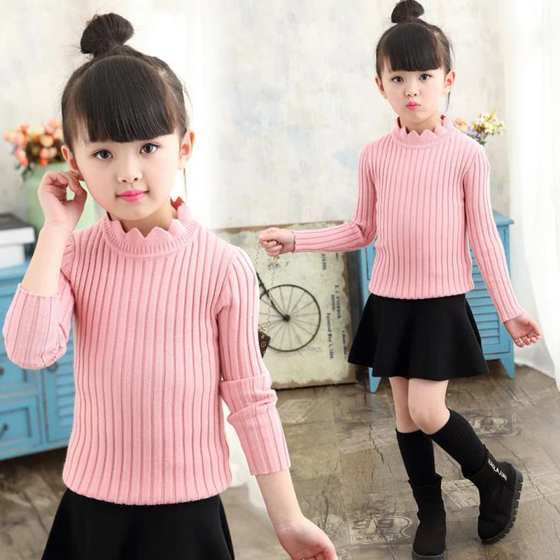 Вязаный свитер для маленьких девочек теплый пуловер с высоким воротником и