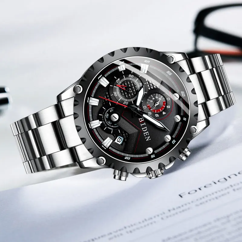 BIDEN Watch Men Fashion Sport Quartz Clock Mens Watches Top Brand Luxury Full Steel Business Waterproof Relogio Masculino | Наручные часы