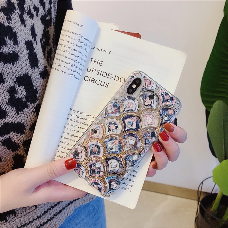 GlamPhoneCase Quicksand Fish Scales Phone Case For iPhone 7 8 Plus Simple Cases XR XS Max 6 6S Cover | Мобильные телефоны и