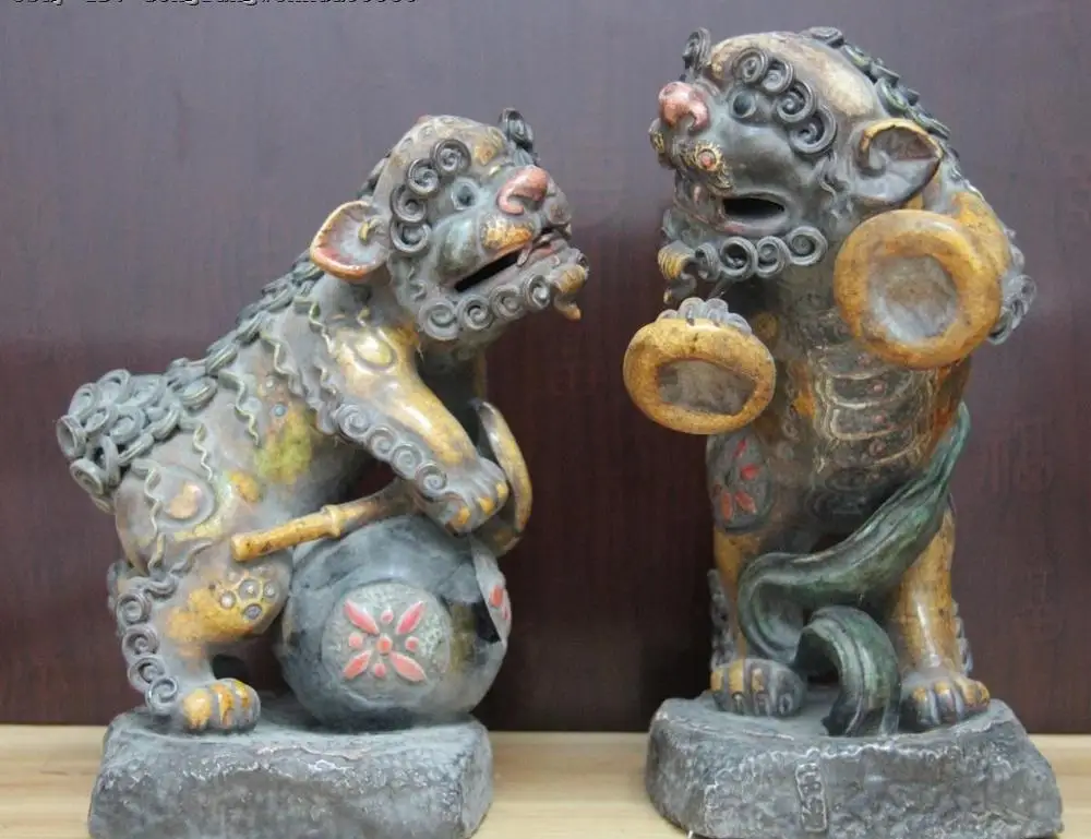 Китайский традиционный фарфор WUCAI Гун и барабан собака статья кайлинь лев статуя
