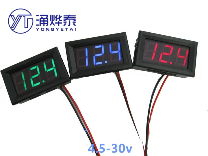 

YYT Two-wire DC voltage meter 0.56-inch LED digital voltmeter DC4.5V-30.0V reverse connection protection
