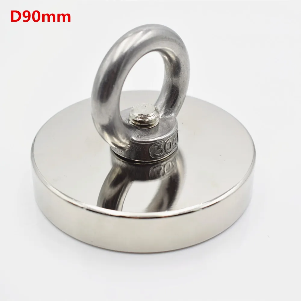 Мощный круглый неодимовый магнит D90mm рыболовный с крюком 300 кг держатель для