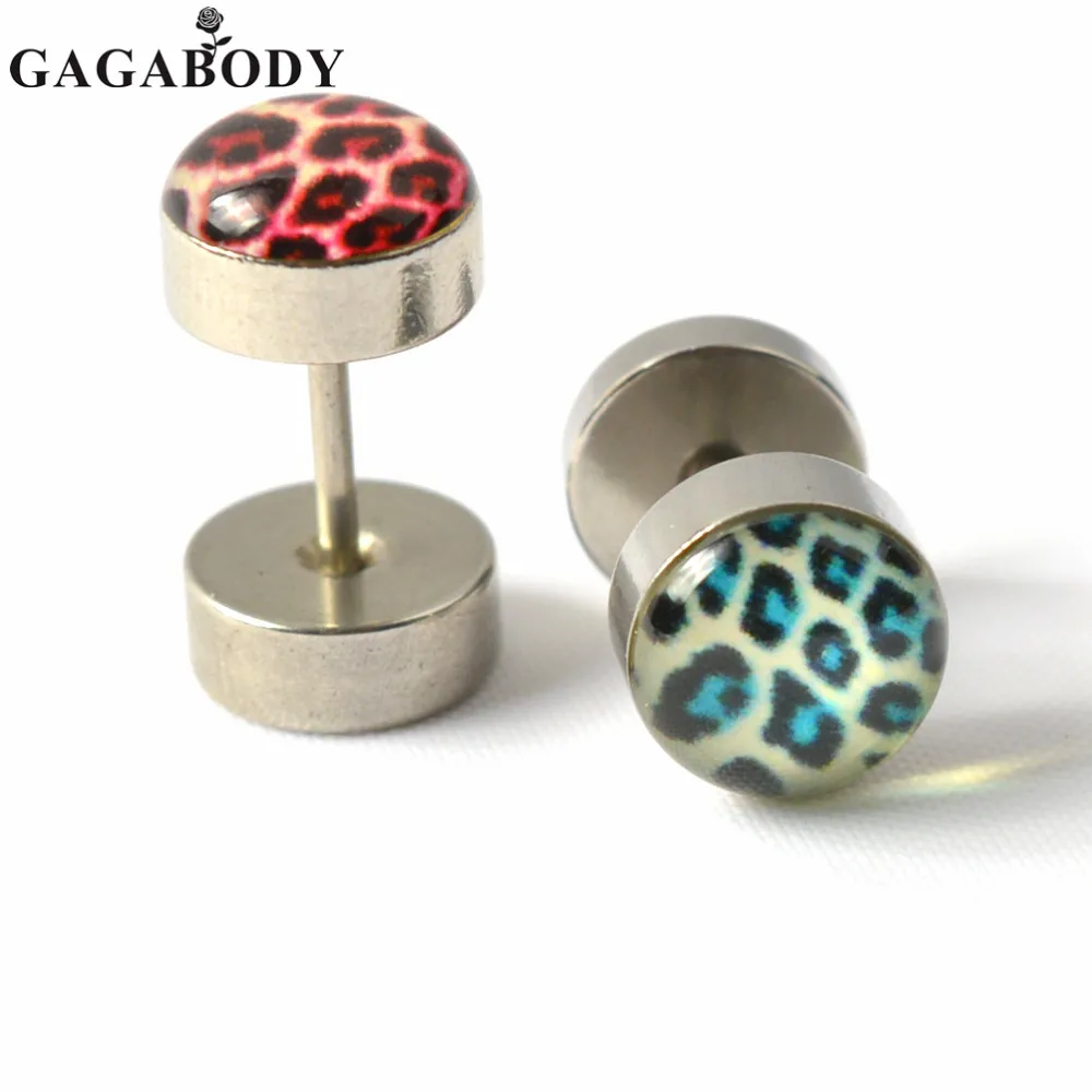 Рождество 2 шт. Нержавеющая сталь акриловые Леопардовый штангой уха Вилки