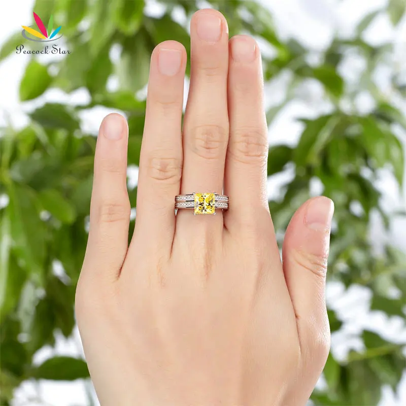 Комплект из кольца и серебра 925 пробы|ring set|wedding ring setprincess cut |