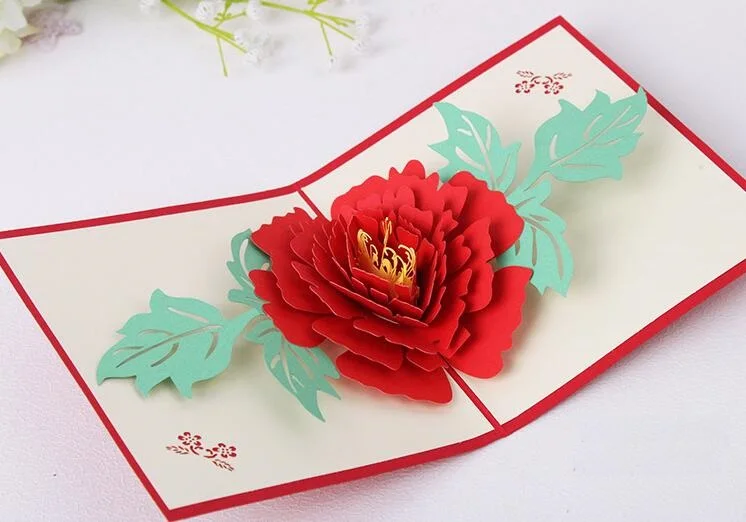

10pcs Peony Flower Handmade Kirigami Origami 3D Pop UP Greeting Cards Invitation Postcard For Birthday Wedding Party Gift