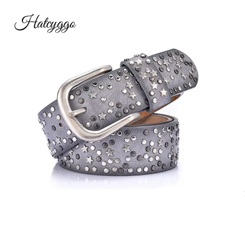

HATCYGGO Women Waist Belt Leather Vintage Belts For Women Revet Stars Belts Female Fashion Accessories Strap Waistband For Jeans