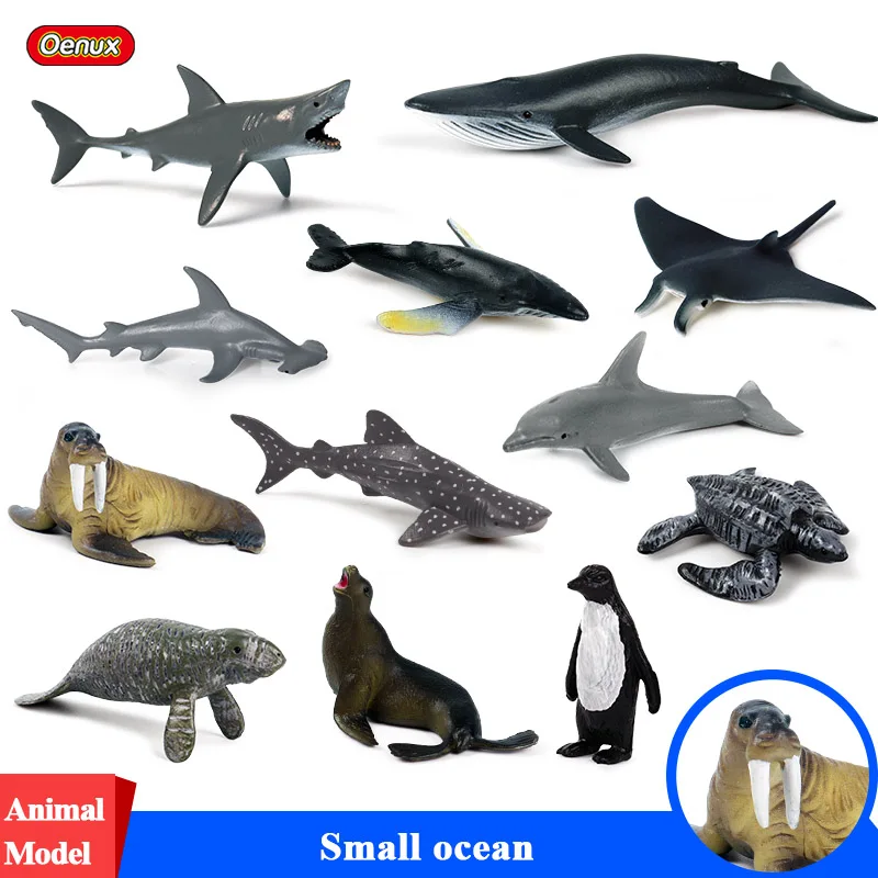 Oenux 12 шт. морские животные Megalodon Дельфин лучи КИТ Акула Модель Фигурки океан аквариум миниатюрные образования детские игрушки