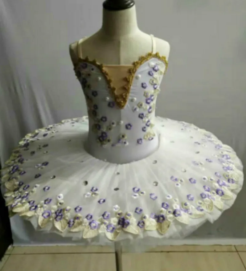 Профессиональная балетная пачка, Лебединое озеро, цветочное кружевное платье, Детский костюм для девочек, балерина, сценическая балетная одежда для детей