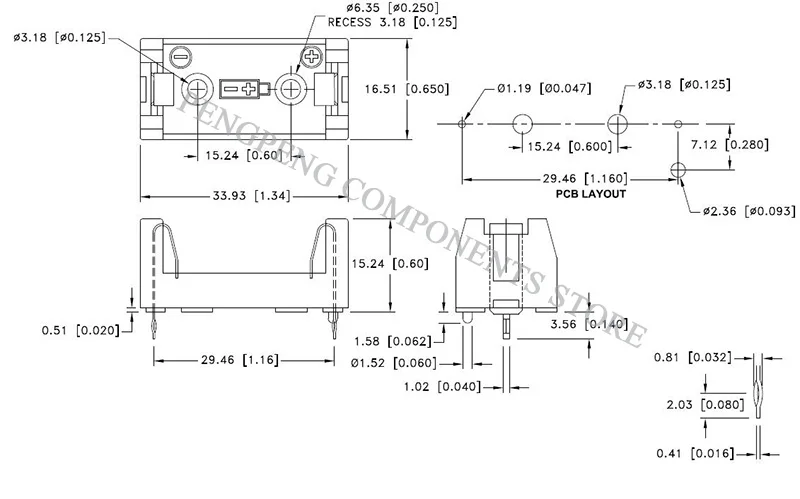 1 шт./лот THM 3 6 В 1/2AA 14250 ящик для батарей пластиковый держатель с печатной платой