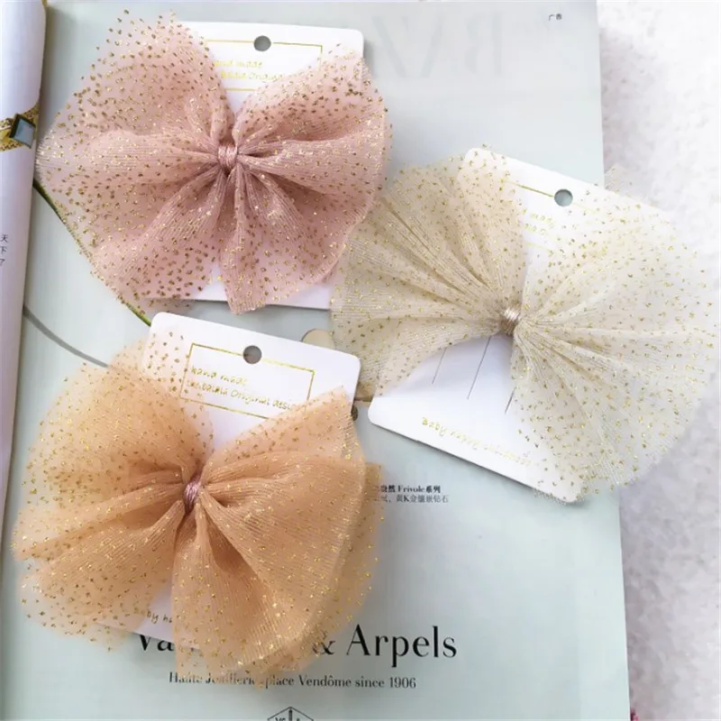 15 шт./лот блестящий бант аксессуары и клипсы для волос девочек 2 слоя кружево