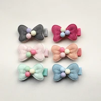 40pcslot 2017 double layer small size bow girl hair clips light pink hair bows with beads kids hairpin solid cloth summer color