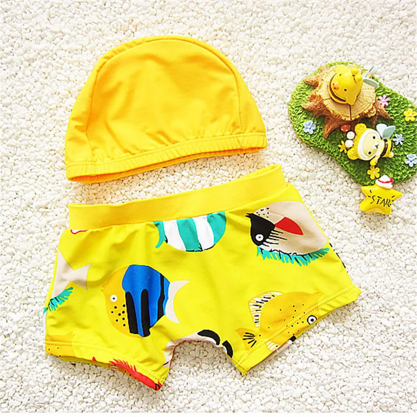 Baby boys swimwear 2pcs pants+hat cartoon tropical Fish design boy swimming clothes beach pool cool wear infant/toddler swimsuit | Детская
