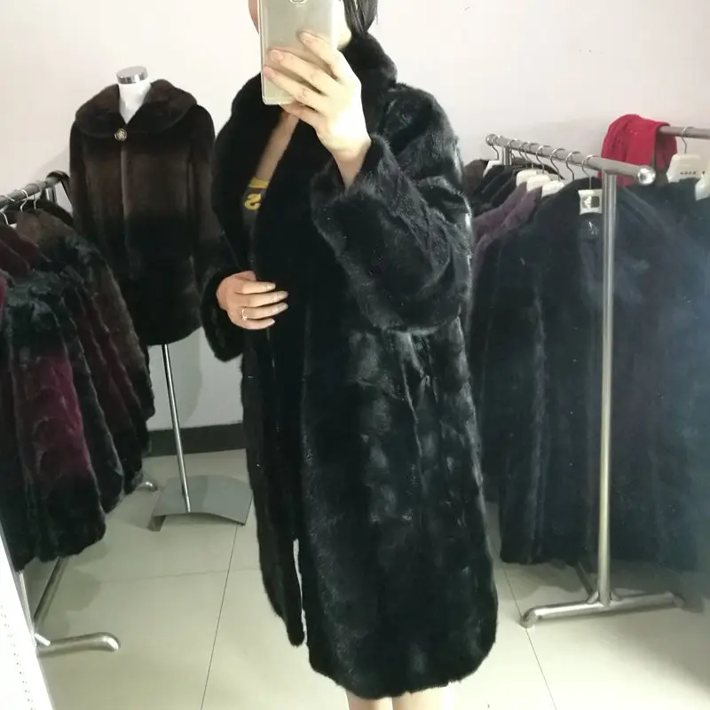 Натуральный мех норки пальто кусок норки Длинная женская куртка