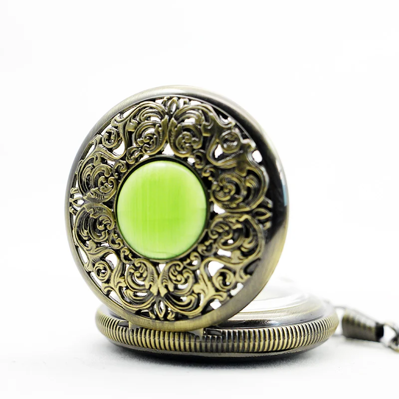 Vintage Exquisite Hollow Carved Gemstone Mechanical Pocket Watch Best Men's Necklace Pendant Accessories Gentleman Style Clock