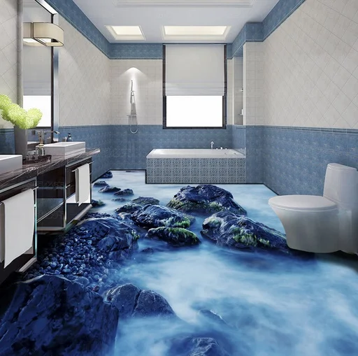 

[Self-Adhesive] 3D Stone Smoke Sea 4 Non-slip Waterproof Photo Self-Adhesive Floor Mural Sticker WallPaper Murals Print Decal