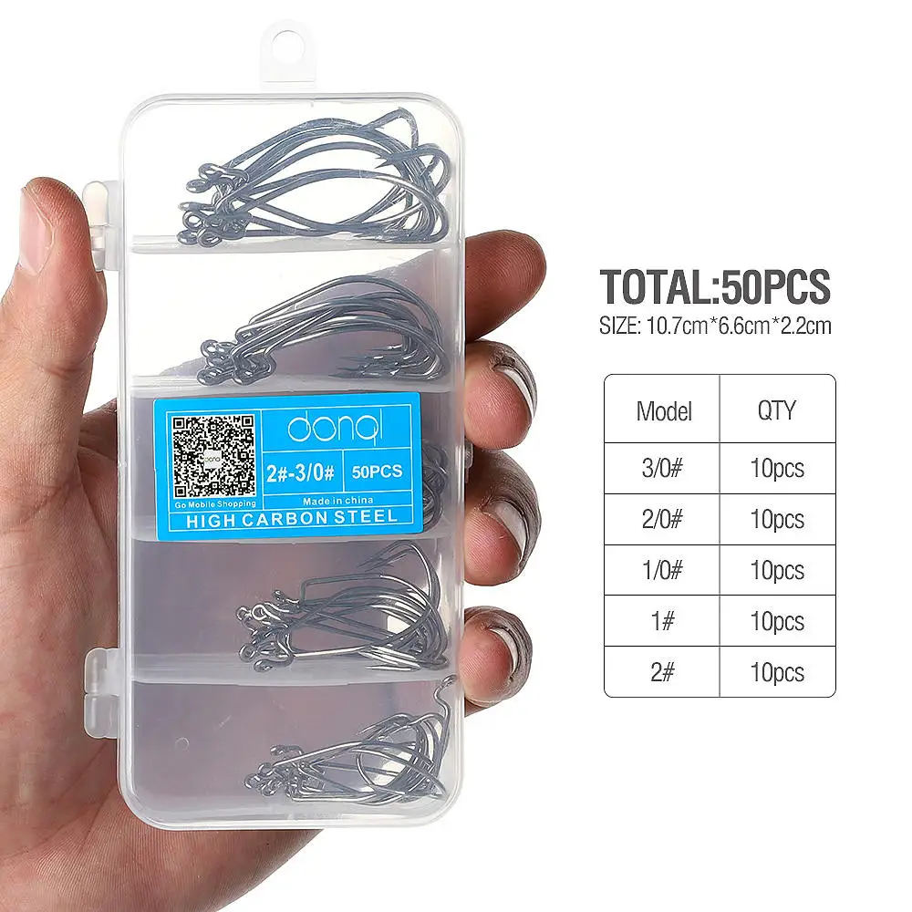 Silver 50pcs DONQL 50/100 шт углерода Сталь Колючая Крючки рыболовные рукоятка джига большие крючки на окуня для Мягкая приманка рыболовные снасти крючок для ловли карпа, комплект - Цвет: Silver 50pcs