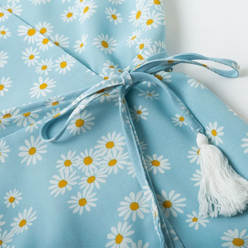 Женское повседневное летнее платье с цветочным принтом v образным вырезом и