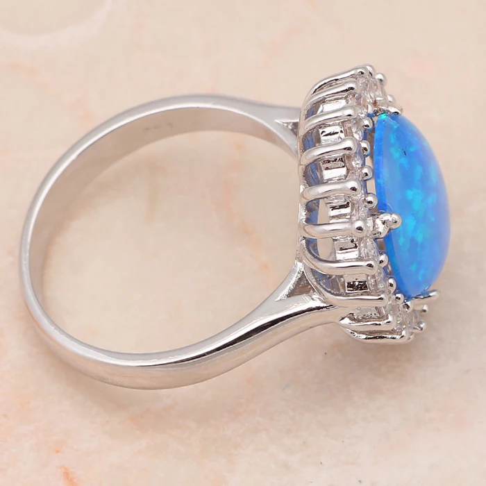 Серебро Штамп кольца для женщин Круглый Голубой Огненный Опал Оптовая и