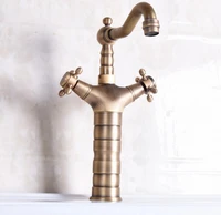 single hole antique brass double cross handles swivel spout kitchen sink bathroom vessel basin faucet mixer tap anf246