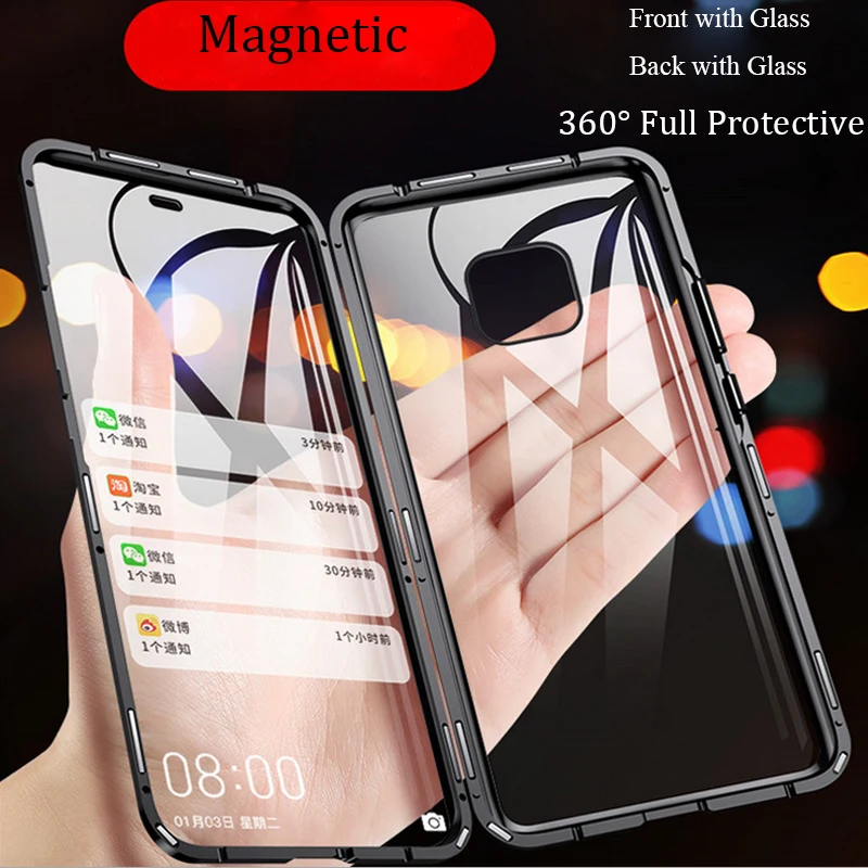 

Magnetic Adsorption Metal Phone Case For Huawei Mate 20 Pro Flip Double Side Glass Coque Mate20 Pro 360 Full Protection Fundas