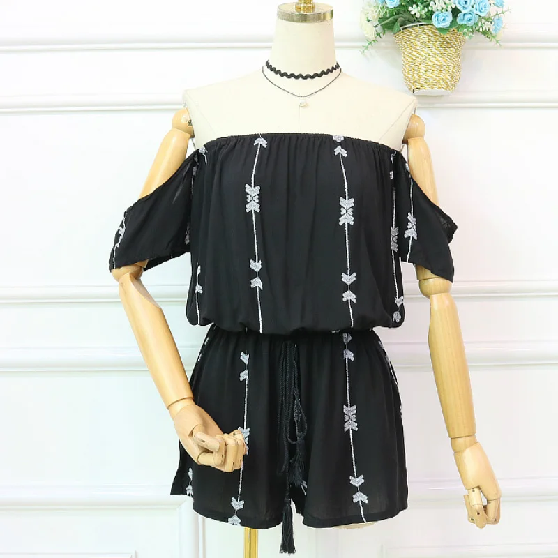 Летний Новый женский повседневный комбинезон в полоску с вырезом лодочкой на