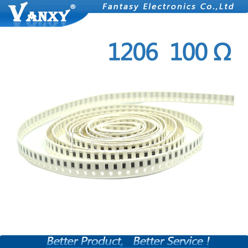 100 шт. 1206 SMD резистор 1% Ом чиповый 0 25 Вт 1/4 100R 101 | Электронные компоненты и