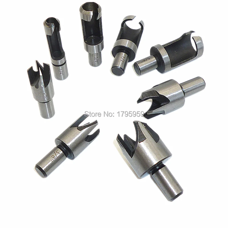 

8pcs Carpentry Wood Plug Cutter Drill Bits Straight Tapered Set 5/8" 1/2" 3/8" 1/4" Woodwork Drill Bits Tools 3/8" Round Shank