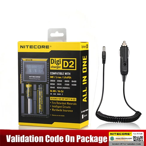 Nitecore D4 D2 I4 I2 Digi зарядное устройство lcd интеллектуальная схема глобальная страховка Li-Ion 18650 14500 16340 26650 зарядное устройство - Цвет: D2 With Car Charger