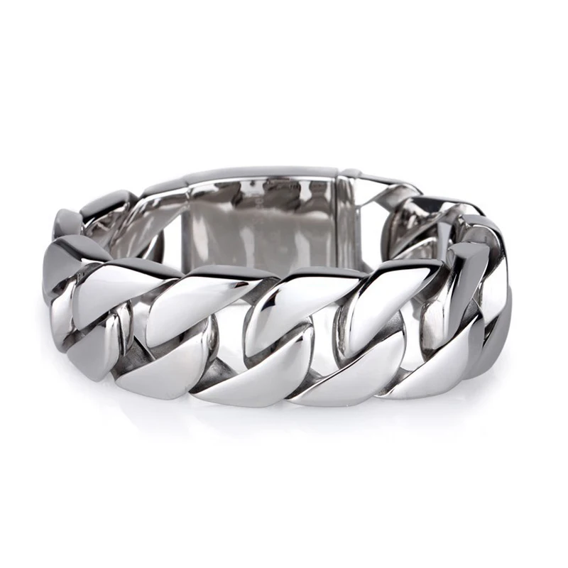 Большой браслет блестящие глянцевые мужские браслеты из нержавеющей стали в