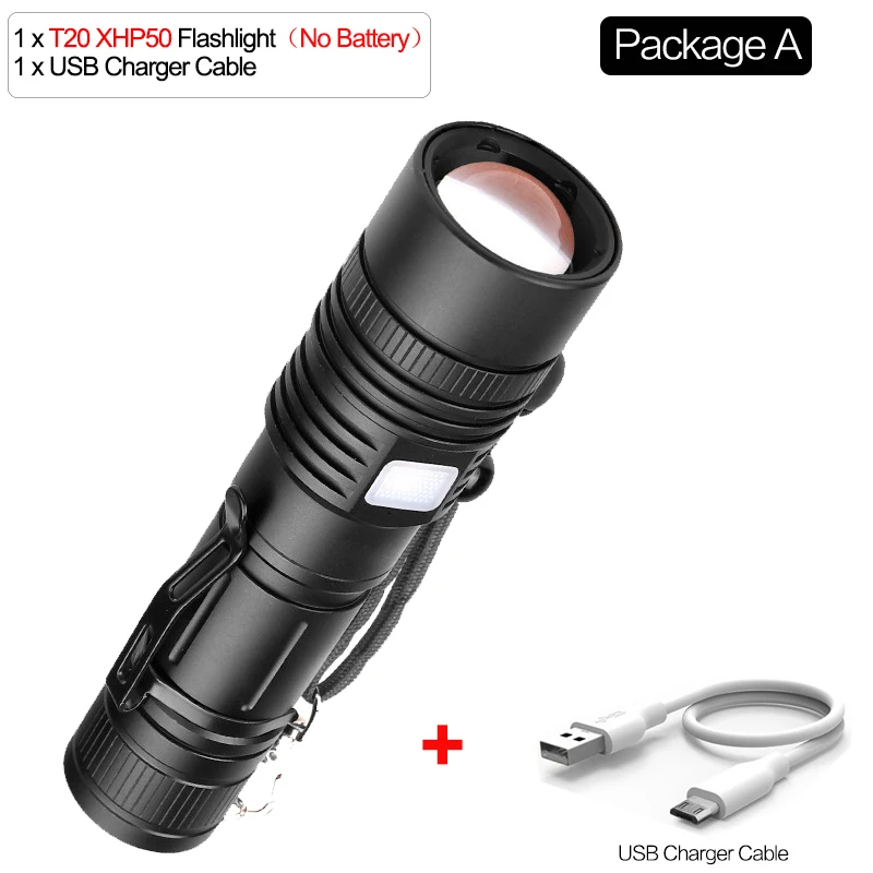 Package A 6000 люмен светодиодный фонарик самый мощный xhp50 фонарик usb Zoom фонарь 18650 или 26650 батарея Лучший Отдых на природе - Испускаемый цвет: Package A